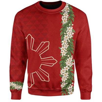 Philippines Filipinos Sweatshirt Sampaguita Flower Sun Pattern Island Style