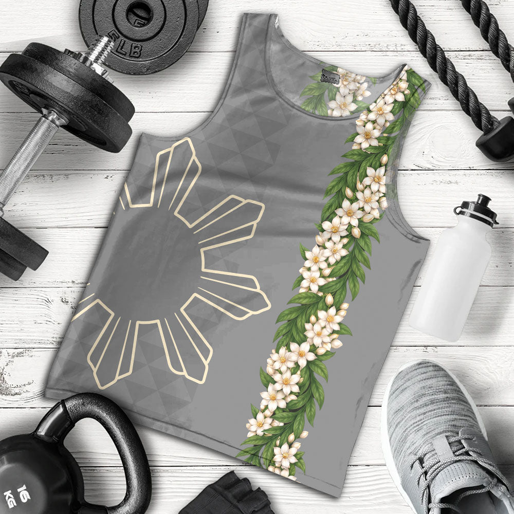 Philippines Filipinos Tank Top Sampaguita Flower Sun Pattern Island Style