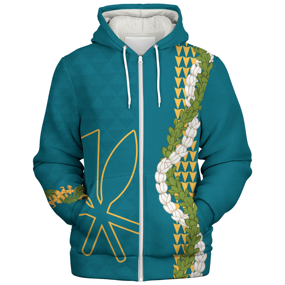 Hawaii Sherpa Hoodie Kanaka Maoli Puakenikeni Maile Flower Lei
