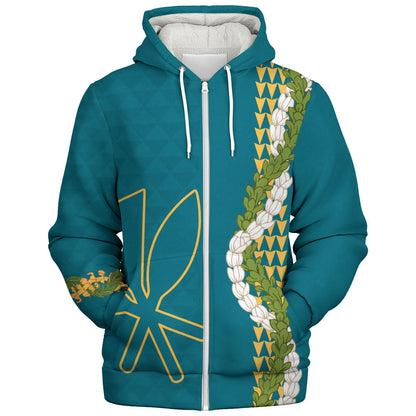 Hawaii Sherpa Hoodie Kanaka Maoli Puakenikeni Maile Flower Lei