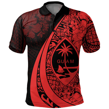 Guam Polo Shirt Custom Hibiscus Flower Symbols Style