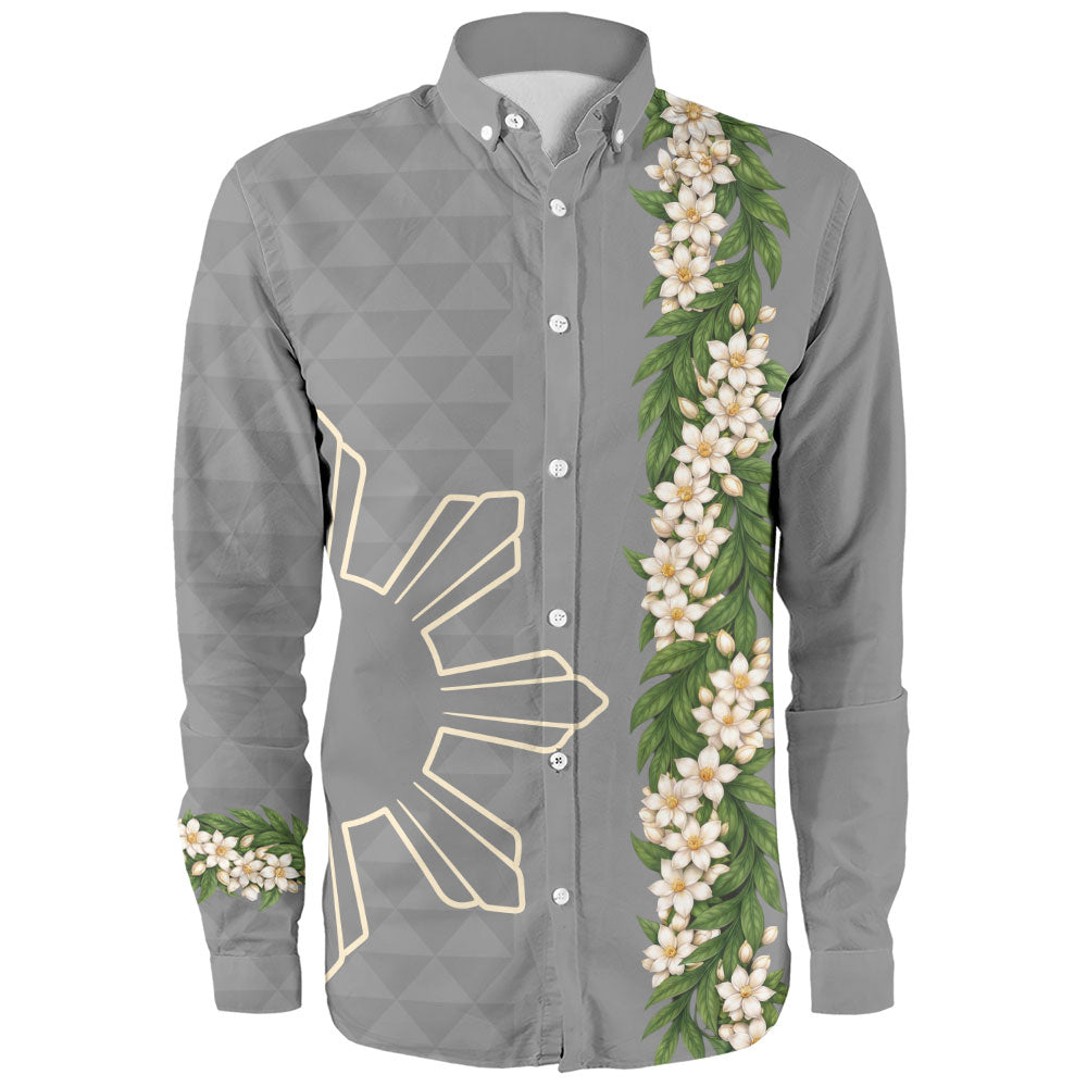 Philippines Filipinos Long Sleeve Shirt Sampaguita Flower Sun Pattern Island Style