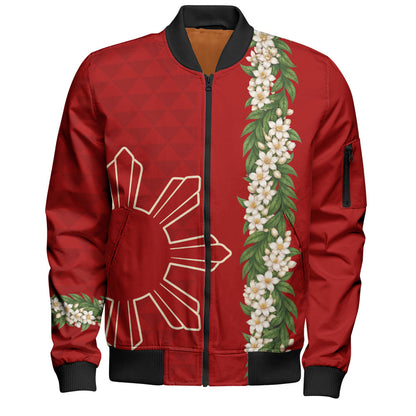 Philippines Filipinos Bomber Jacket Sampaguita Flower Sun Pattern Island Style