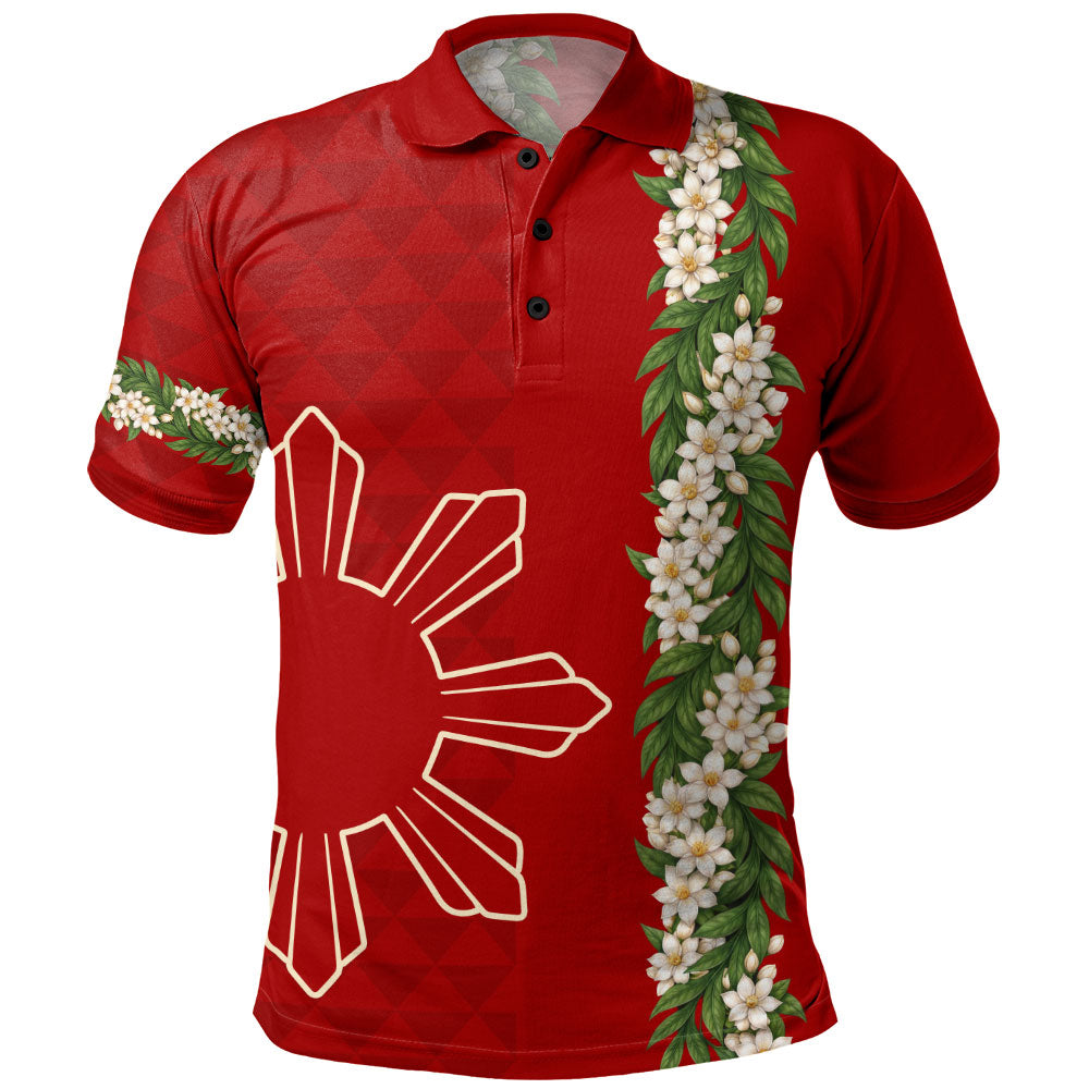 Philippines Filipinos Polo Shirt Sampaguita Flower Sun Pattern Island Style