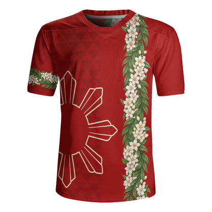 Philippines Filipinos Rugby Jersey Sampaguita Flower Sun Pattern Island Style