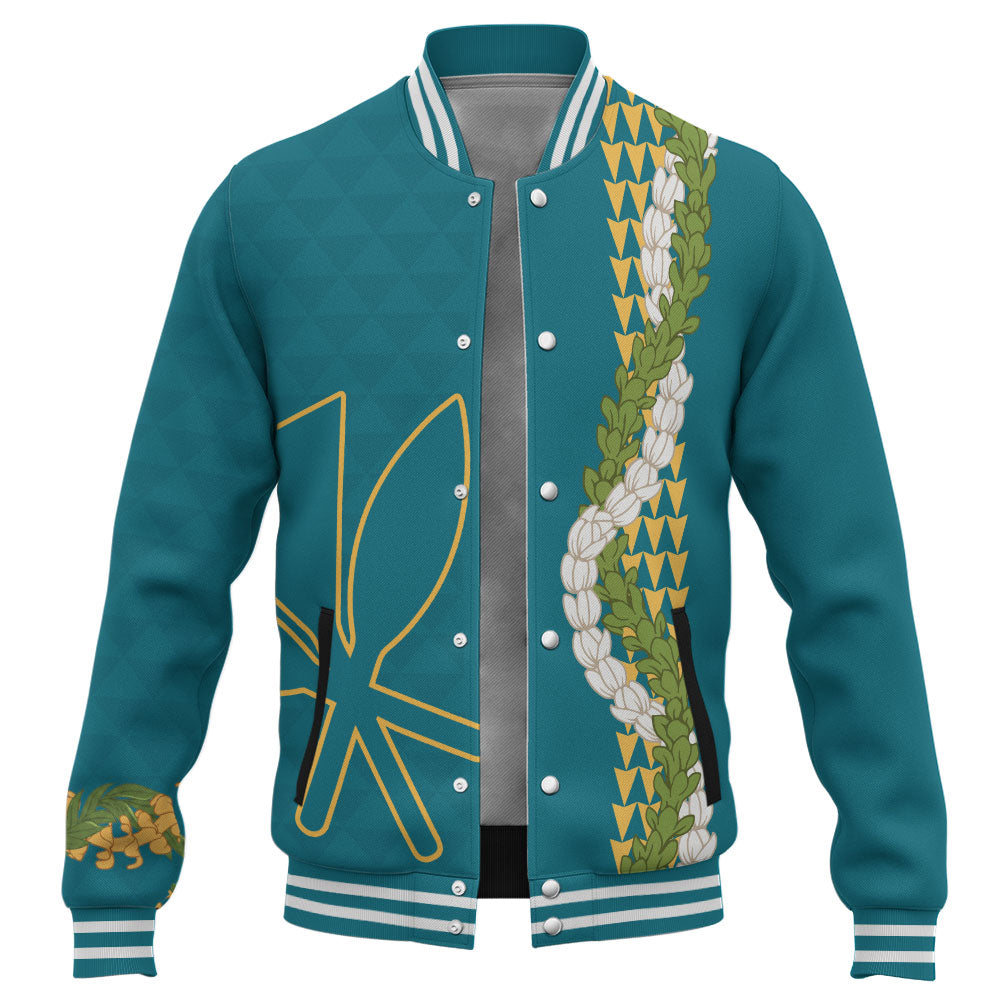 Hawaii Baseball Jacket Kanaka Maoli Puakenikeni Maile Flower Lei
