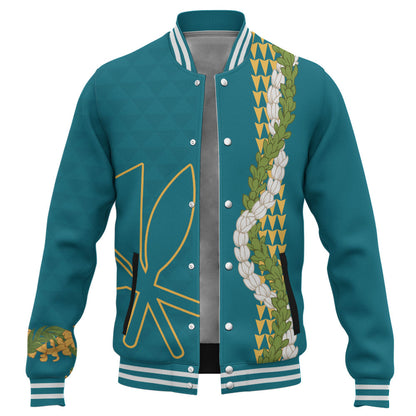 Hawaii Baseball Jacket Kanaka Maoli Puakenikeni Maile Flower Lei