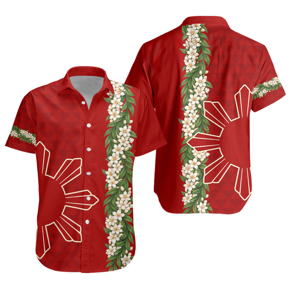 Philippines Filipinos Short Sleeve Shirt Sampaguita Flower Sun Pattern Island Style
