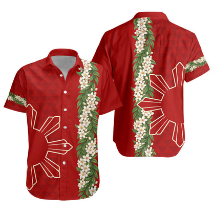 Philippines Filipinos Short Sleeve Shirt Sampaguita Flower Sun Pattern Island Style