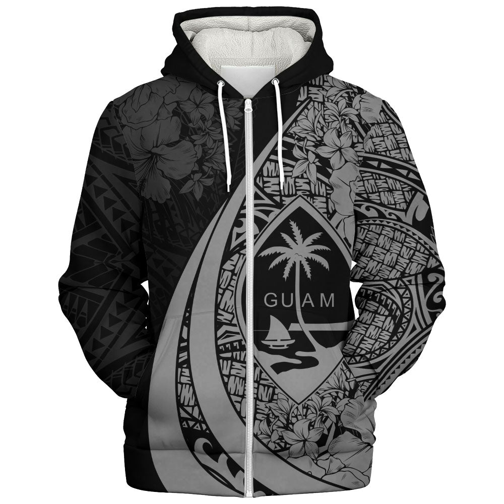 Guam Sherpa Hoodie Custom Hibiscus Flower Symbols Style