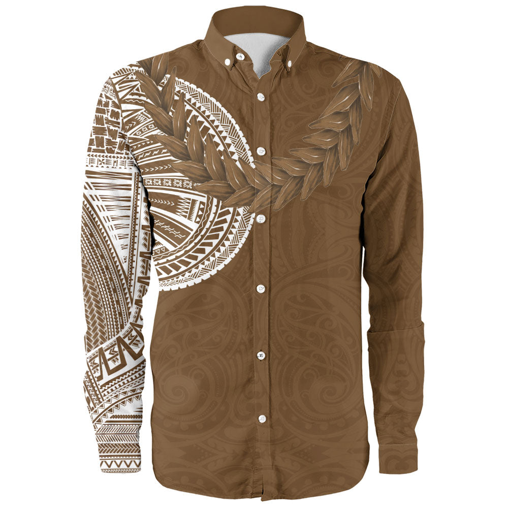 Samoa Long Sleeve Shirt Tattoo Roman Reigns With Ula Fala Style Brown