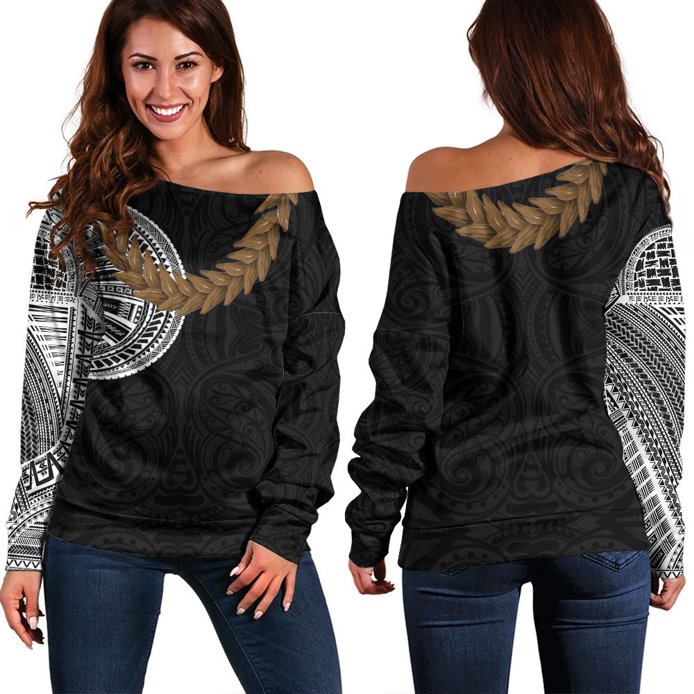Samoa Off Shoulder Sweatshirt Tattoo Roman Reigns With Ula Fala Style Brown