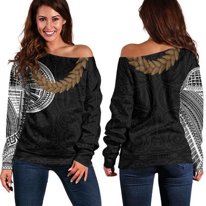 Samoa Off Shoulder Sweatshirt Tattoo Roman Reigns With Ula Fala Style Brown