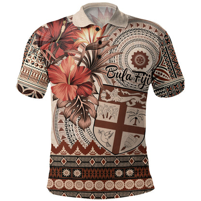 Fiji Polo Shirt Bula Tribal Print Beige