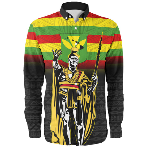 Hawaii Long Sleeve Shirt King Kamehameha Flag Kanaka Maoli Tribal Tattoo