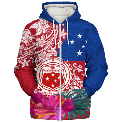 Samoa Sherpa Hoodie Flag Tribal Tropical Style