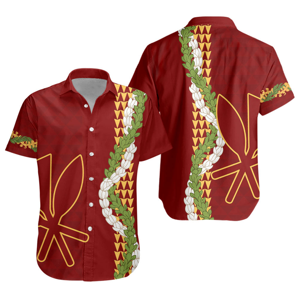 Hawaii Short Sleeve Shirt Kanaka Maoli Puakenikeni Maile Flower Lei