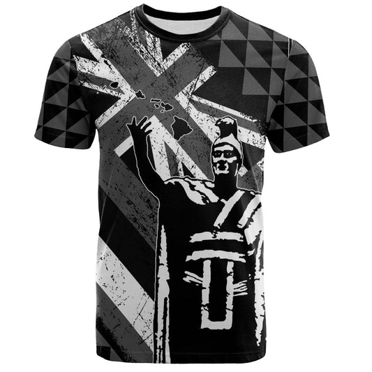 Hawaii T-Shirt King Kamehameha Flag Tribal Pride Black White