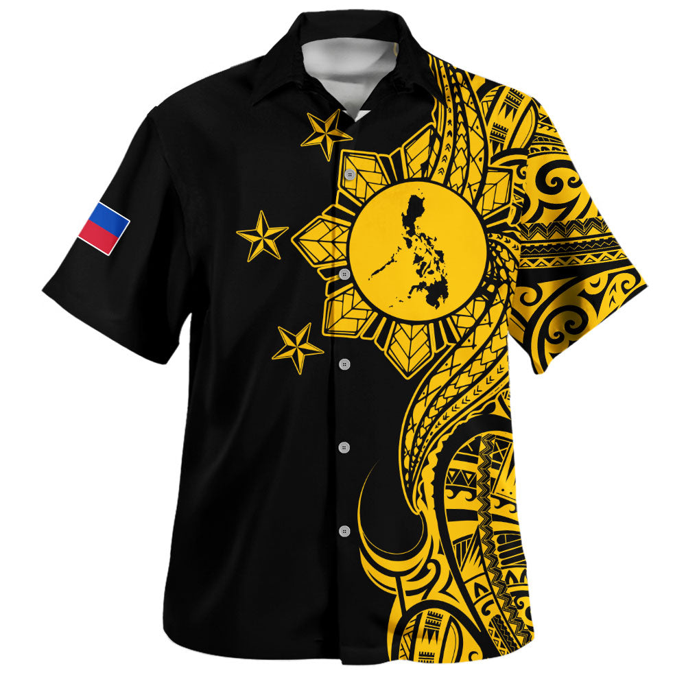 Philippines Filipinos Hawaiian Shirt Flag Sun Map Tribal Fusion Style