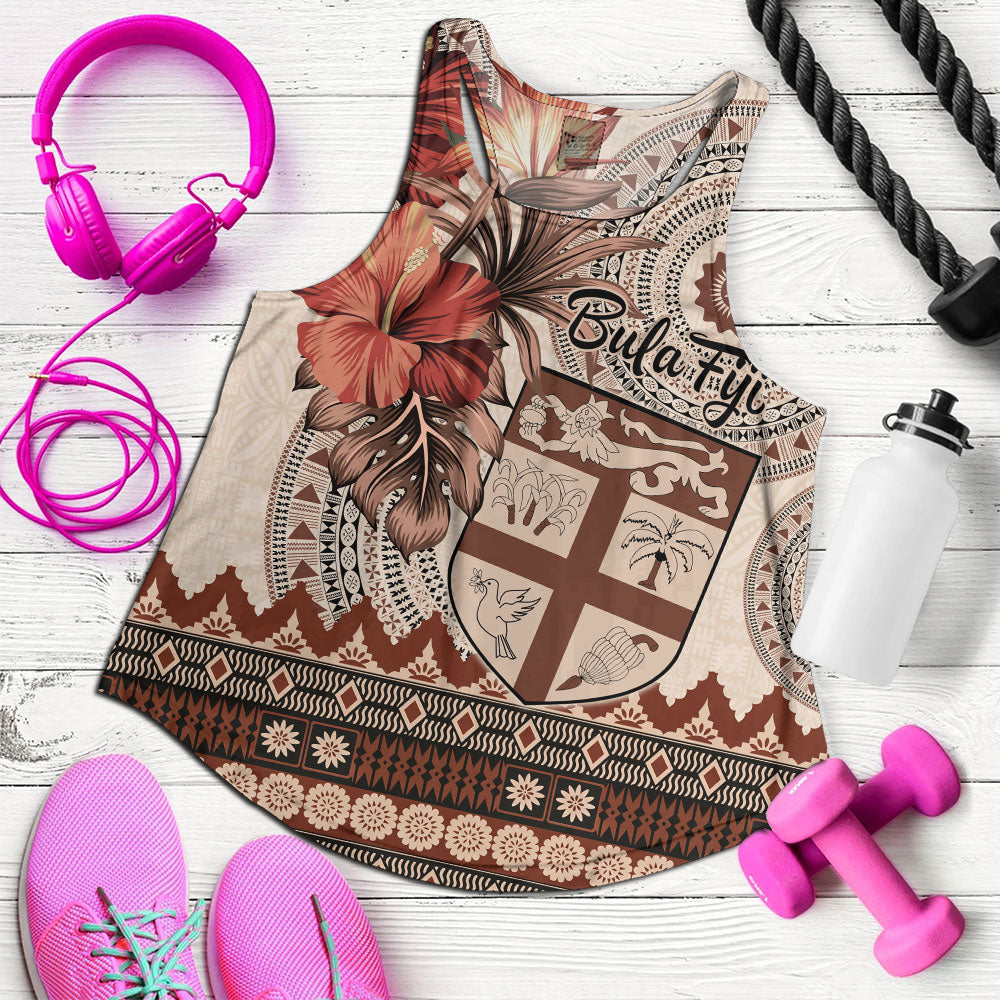 Fiji Women Tank Bula Tribal Print Beige