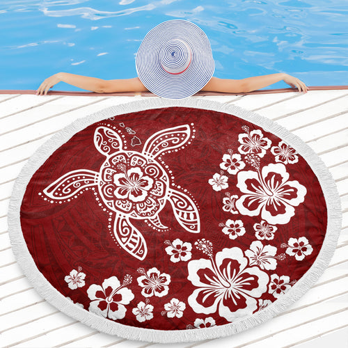 Hawaii Beach Blanket Tribal Hibiscus Flower Graphic Turtle Tatoo