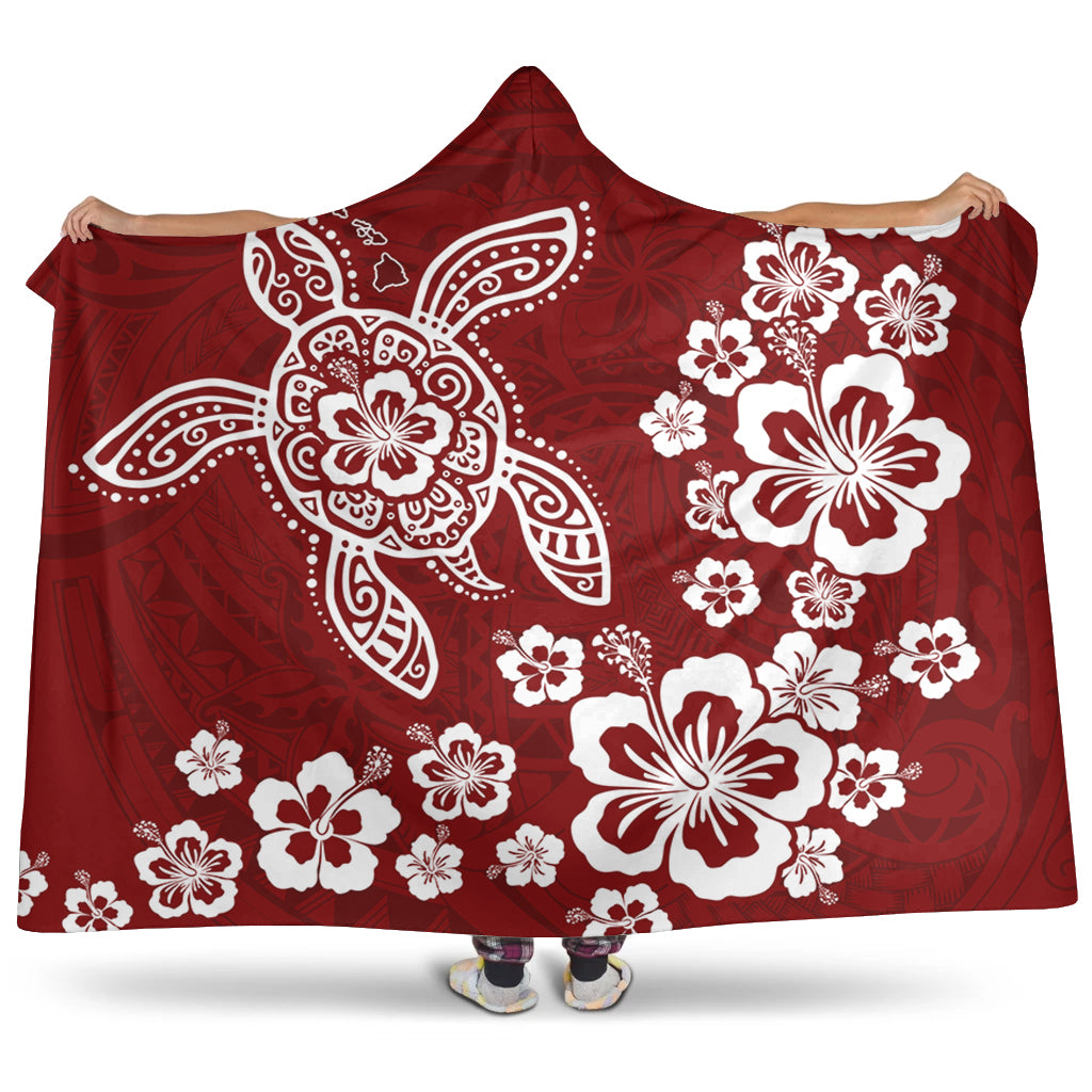 Hawaii Hooded Blanket Tribal Hibiscus Flower Graphic Turtle Tatoo