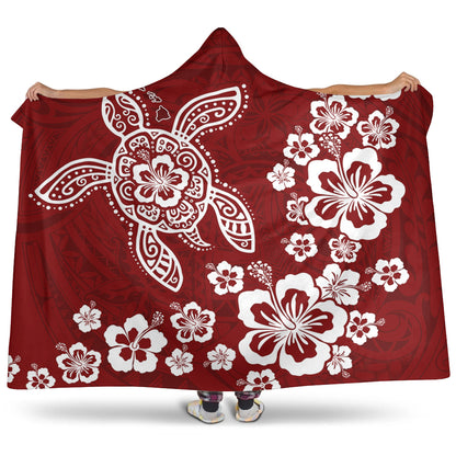 Hawaii Hooded Blanket Tribal Hibiscus Flower Graphic Turtle Tatoo