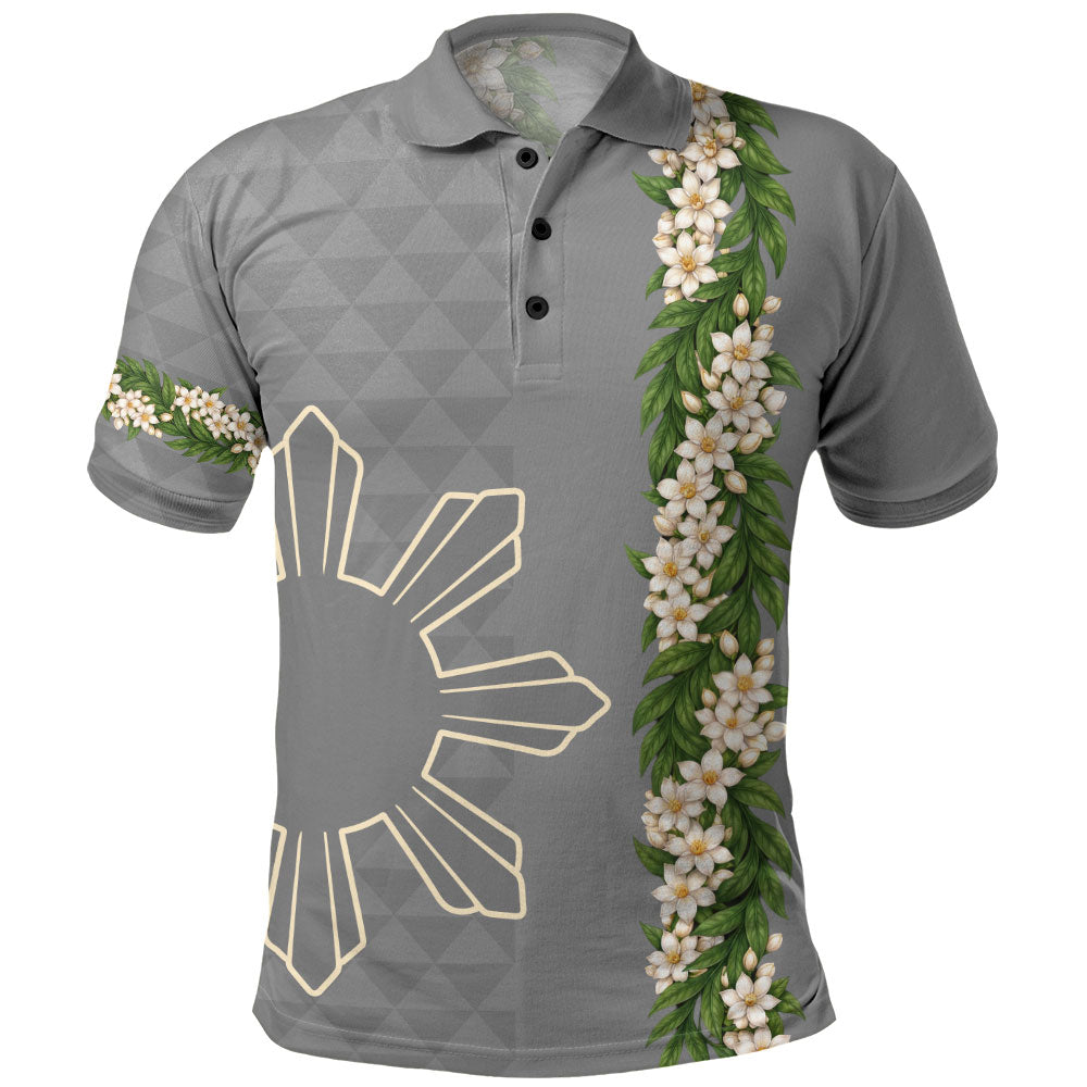 Philippines Filipinos Polo Shirt Sampaguita Flower Sun Pattern Island Style