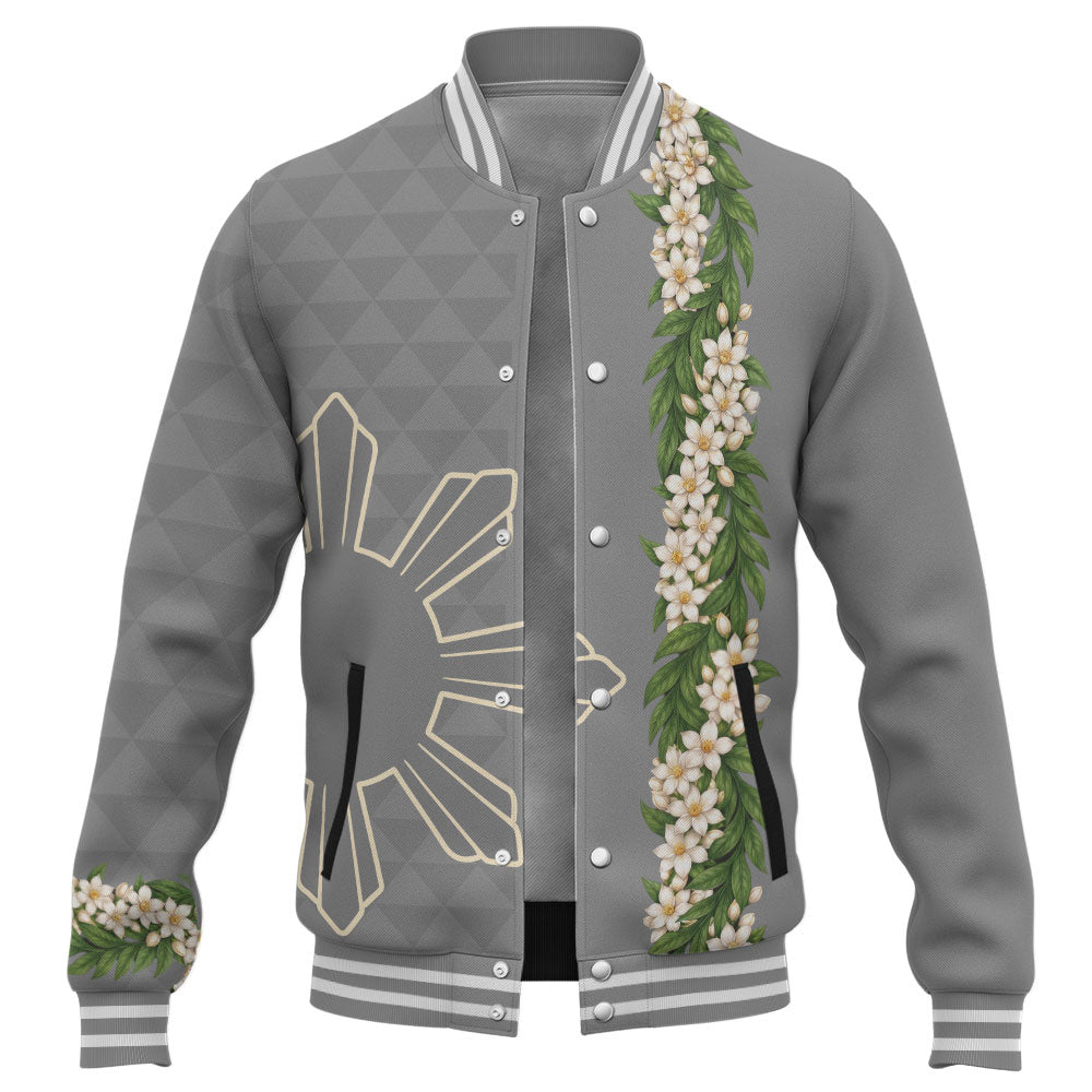Philippines Filipinos Baseball Jacket Sampaguita Flower Sun Pattern Island Style