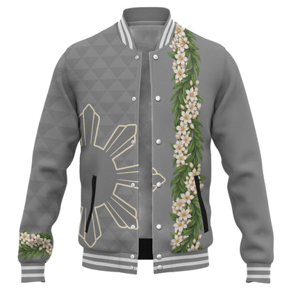 Philippines Filipinos Baseball Jacket Sampaguita Flower Sun Pattern Island Style