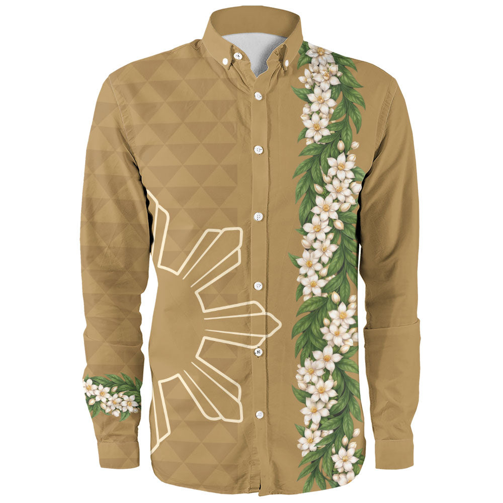 Philippines Filipinos Long Sleeve Shirt Sampaguita Flower Sun Pattern Island Style