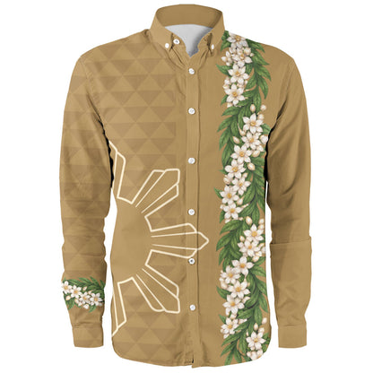 Philippines Filipinos Long Sleeve Shirt Sampaguita Flower Sun Pattern Island Style