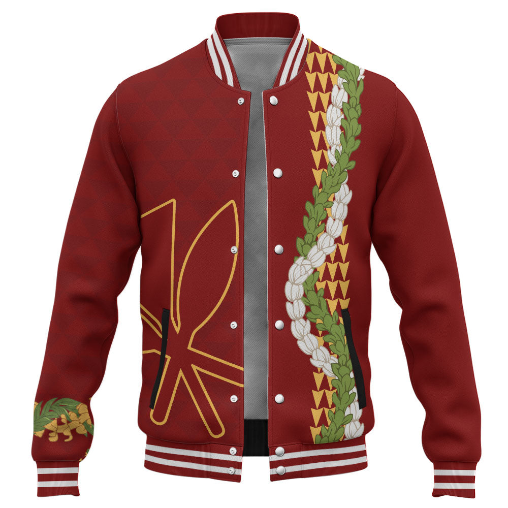 Hawaii Baseball Jacket Kanaka Maoli Puakenikeni Maile Flower Lei