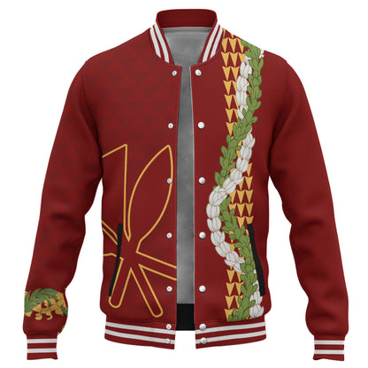 Hawaii Baseball Jacket Kanaka Maoli Puakenikeni Maile Flower Lei