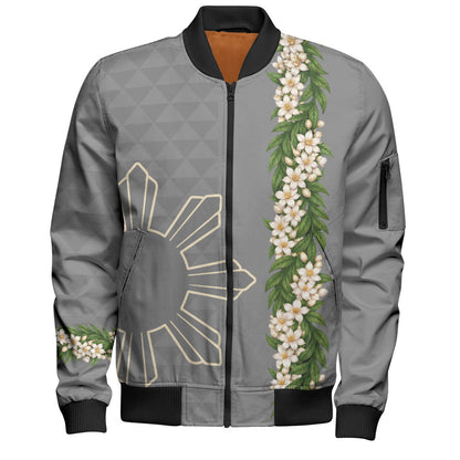 Philippines Filipinos Bomber Jacket Sampaguita Flower Sun Pattern Island Style