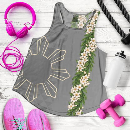 Philippines Filipinos Women Tank Sampaguita Flower Sun Pattern Island Style