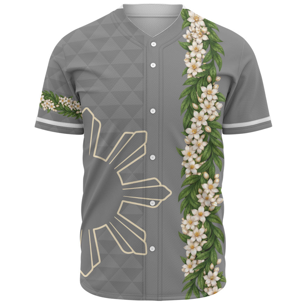 Philippines Filipinos Baseball Shirt Sampaguita Flower Sun Pattern Island Style