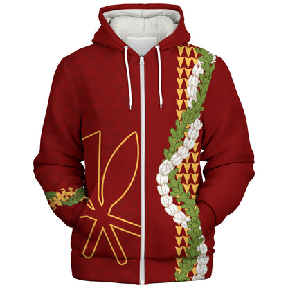 Hawaii Sherpa Hoodie Kanaka Maoli Puakenikeni Maile Flower Lei