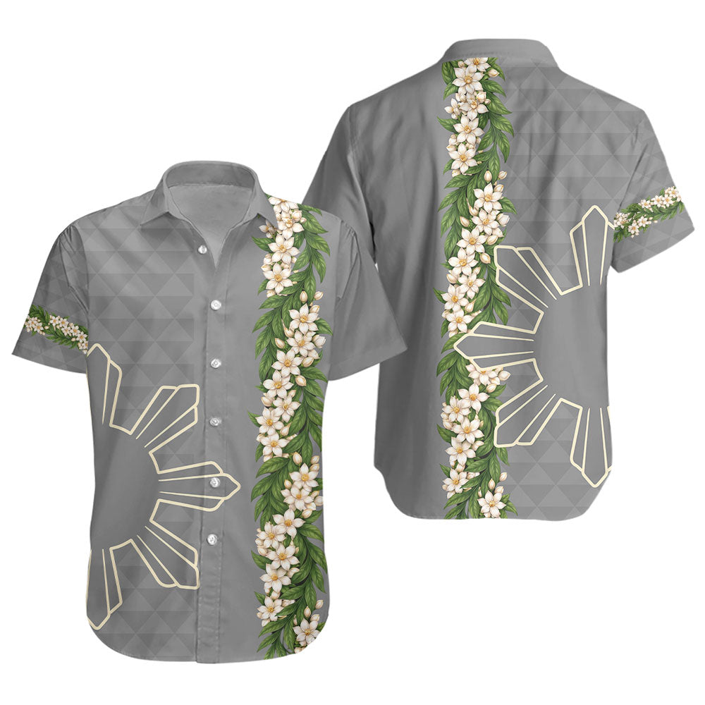 Philippines Filipinos Short Sleeve Shirt Sampaguita Flower Sun Pattern Island Style