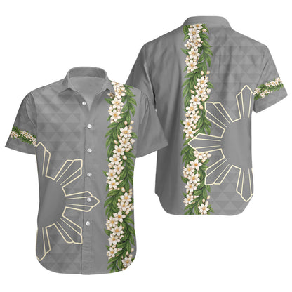 Philippines Filipinos Short Sleeve Shirt Sampaguita Flower Sun Pattern Island Style