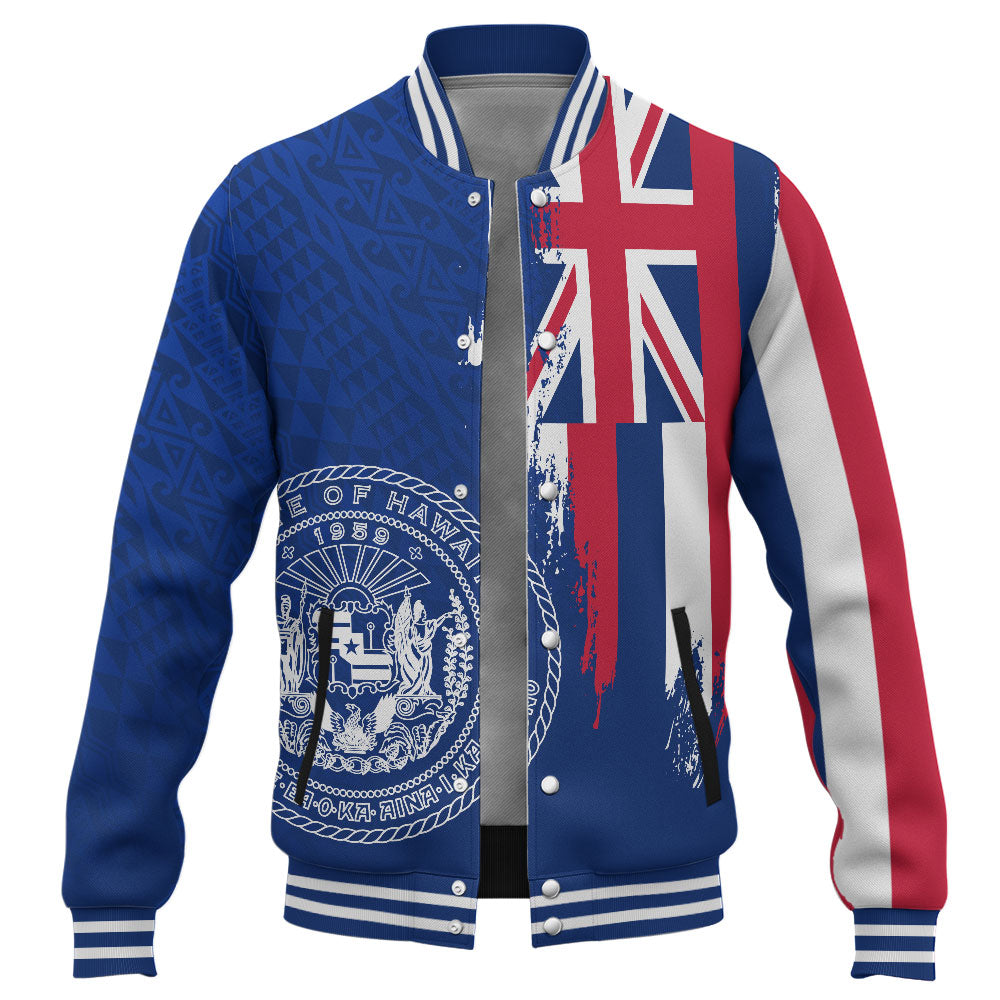 Hawaii Baseball Jacket Flag Polynesian Style Ocean Blue