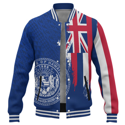 Hawaii Baseball Jacket Flag Polynesian Style Ocean Blue