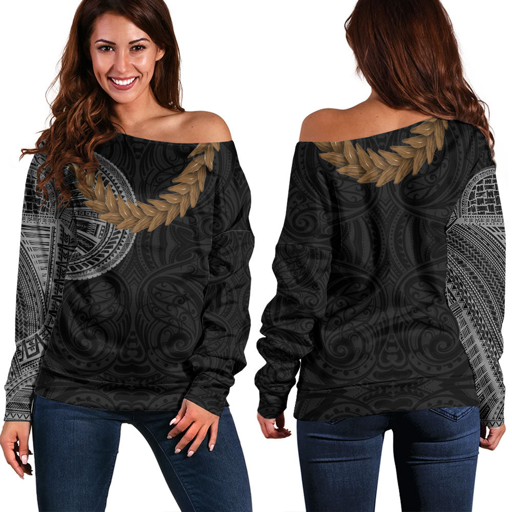 Samoa Off Shoulder Sweatshirt Tattoo Roman Reigns With Ula Fala Style Brown