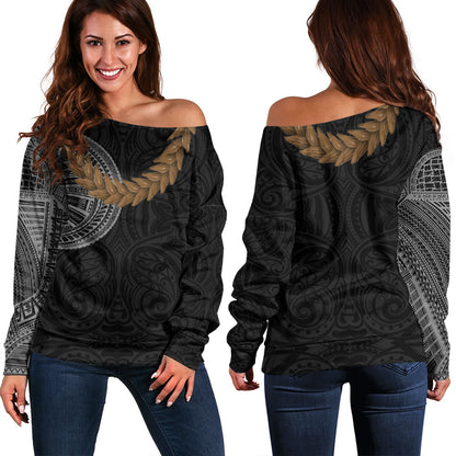 Samoa Off Shoulder Sweatshirt Tattoo Roman Reigns With Ula Fala Style Brown
