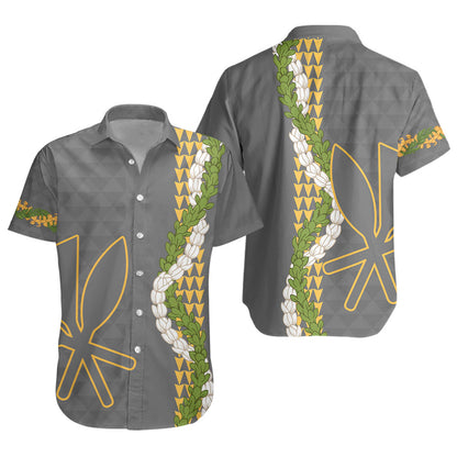 Hawaii Short Sleeve Shirt Kanaka Maoli Puakenikeni Maile Flower Lei