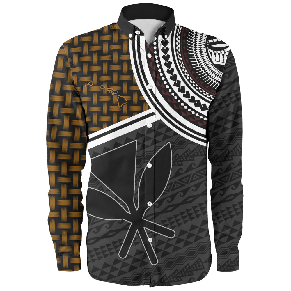Hawaii Long Sleeve Shirt Kanaka Maoli Lauhala Pattern Tribal Polyneisan Vintage Style