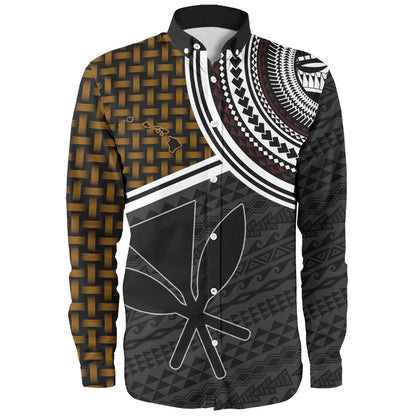 Hawaii Long Sleeve Shirt Kanaka Maoli Lauhala Pattern Tribal Polyneisan Vintage Style