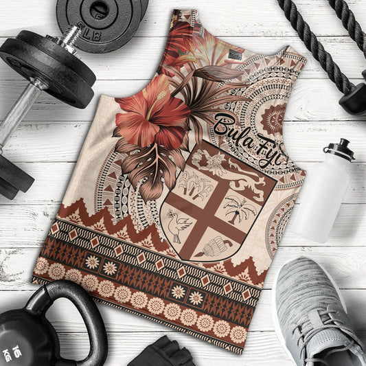 Fiji Tank Top Bula Tribal Print Beige