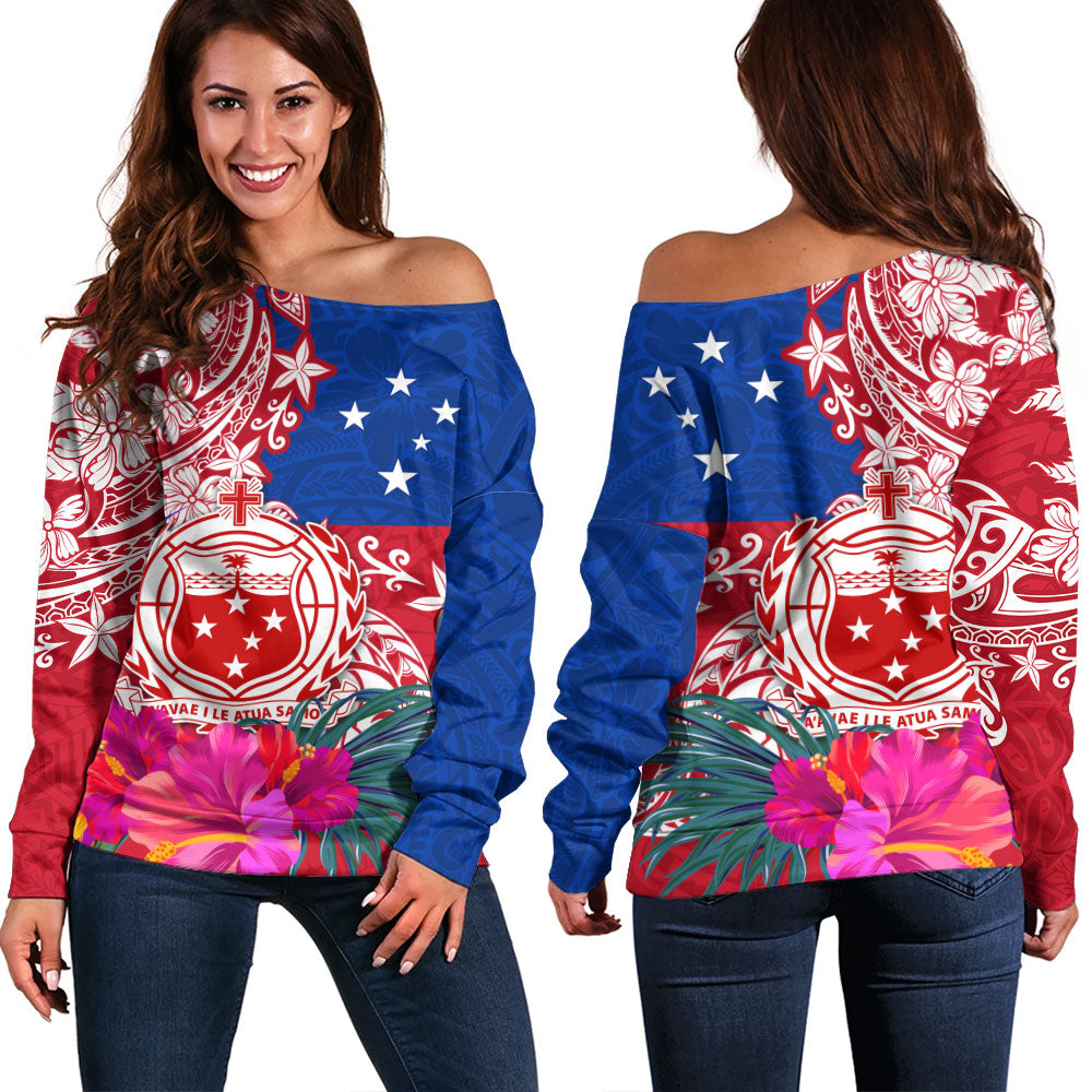 Samoa Off Shoulder Sweatshirt Flag Tribal Tropical Style