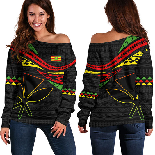 Hawaii Off Shoulder Sweatshirt Polynesian Tribal Tattoo Ethnic Design